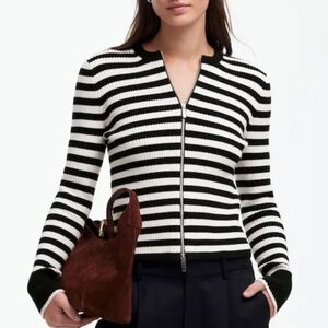 Madewell Striped Black and White Women's 2 way zip cardigan
